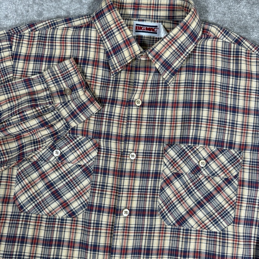 Vintage Big Mac Work Shirt Men's Large Brown Plaid Long Sleeve Button Up Outdoor